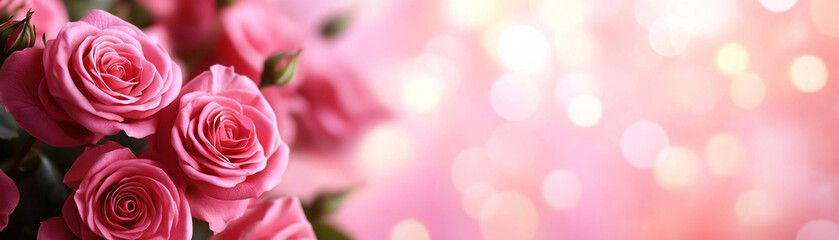 A beautiful arrangement of pink roses with a soft pink background, perfect for celebrations.