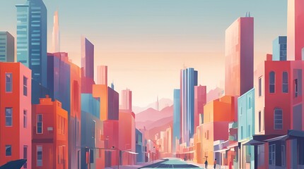 Beautiful city skyline at sunset