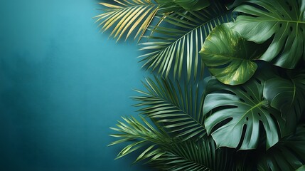 Product photography background. Tropical palm leaves background