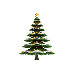 Fototapeta premium Illuminated Christmas Tree with Snow and Golden Star on Transparent Background