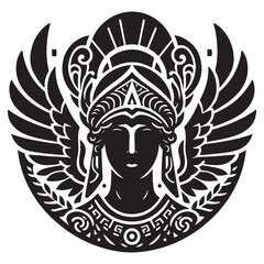 Athena's Aegis Silhouette Vector Illustration, Solid White Background.