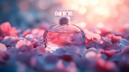 Elegant Crystal Perfume Bottle Amidst Delicate Rose Petals
