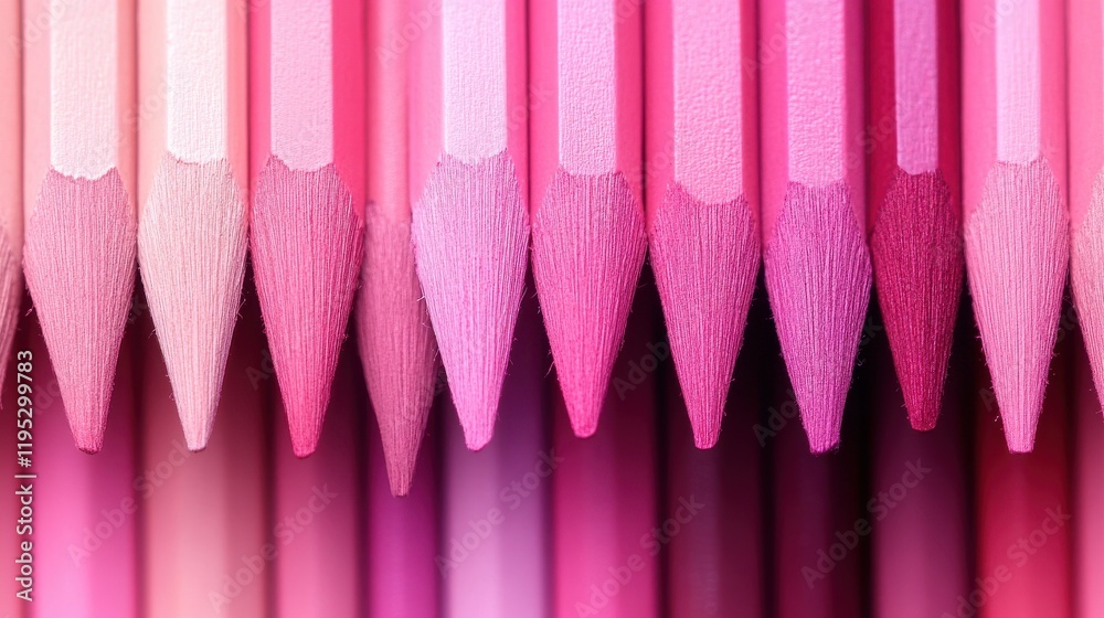 Poster pencil strokes exhibit a smooth gradient transitioning from light to dark pink shades in a delightfu