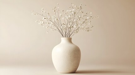 Elegant Minimalist White Ceramic Vase with Floral Arrangement