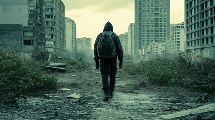Survivor Traverses a Forgotten City Reclaimed by Nature in a Post Apocalyptic World