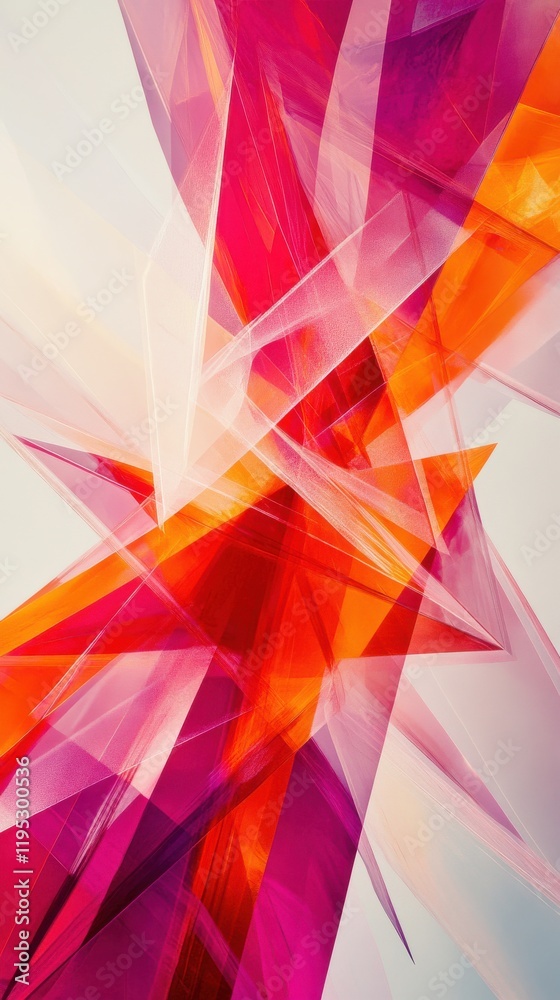 Poster Vibrant abstract geometric design featuring sharp angles and striking color contrasts in reds and oranges