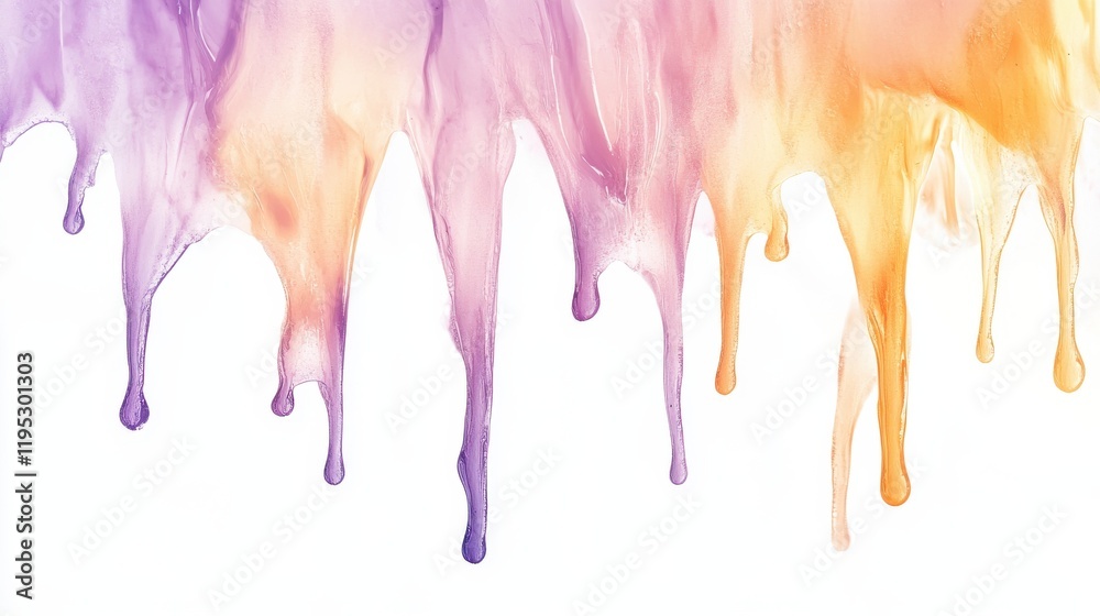 Poster soft pastel strokes blend and drip in amber and purple hues creating an artistic display