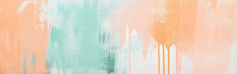 Abstract artwork featuring soft pencil strokes and pastel mint drips blending with peach and coral hues