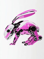 Robotic rabbit design in futuristic pink white style