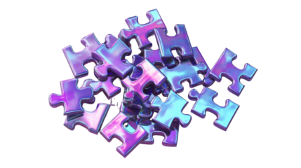 3d purple puzzle pieces isolated on white background 