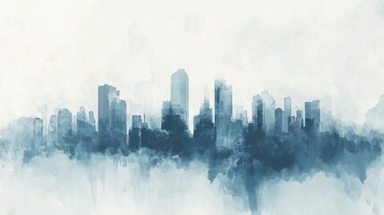 Naklejka premium Soft abstract silhouette of a city skyline blending into the fog during early morning light