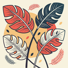 Obraz premium Vibrant tropical leaves abstract design with warm earthy tones and natural motifs