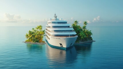 Naklejka premium Luxury Yacht Docked at a Tropical Island Paradise