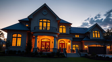 Luxury House Exterior at Night: Illuminated Modern Home Design