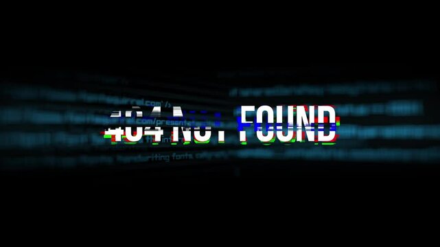 Animation of the 404 message. An error with a glitch effect. 4k video