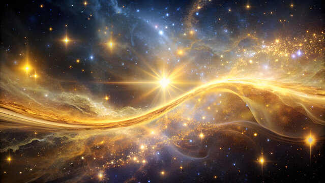 Golden Stream of Light Flowing Through Nebula. Perfect for: Cosmic-Themed Gatherings, Spiritual Ceremonies, Inspirational Posters