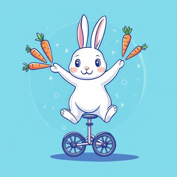recommend clip art: White rabbit on unicycle juggling carrots, on a simple light blue backdrop. Possible kids' illustration