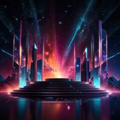 A futuristic otherworldly musical stage glowing.