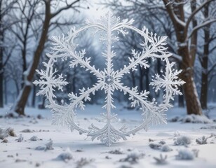 Fototapeta premium Intricate snowflake border surrounding a delicate winter scene, winter illustrations, winter scenes, intricate patterns