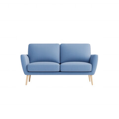 Fototapeta premium A stylish blue sofa with wooden legs, perfect for modern living spaces., isolated on a transparent background.