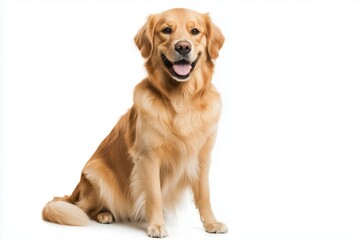 Fototapeta premium golden retriever pet sitting on white background with happy smile