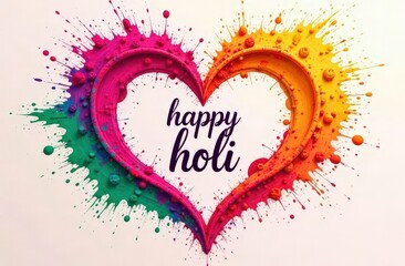 Obraz premium Holi Gift Card Mockup with Heart-Shaped Powder Swirls