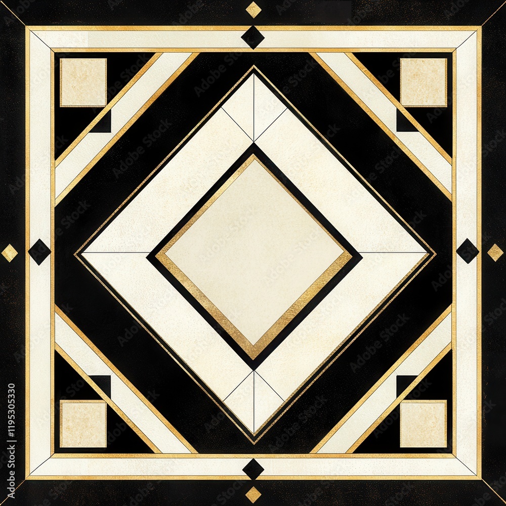 Aufkleber geometric diamond-shaped illustration with contrasting colors and intricate patterns on a dark backg
