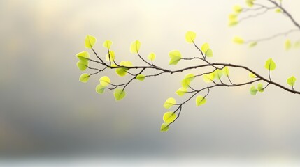 Obraz premium Delicate willow branches in fresh green, soft morning light, serene and minimalist Qingming Festival scene.