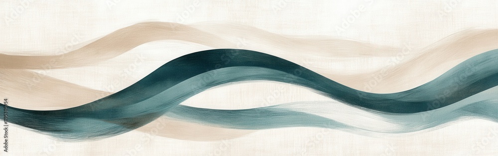Poster elegant pencil strokes depict waves in muted beige and blue tones, creating a serene and soothing co