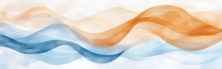 Soft wavy strokes create an elegant interplay of colors with blue and orange hues on a gentle backdrop