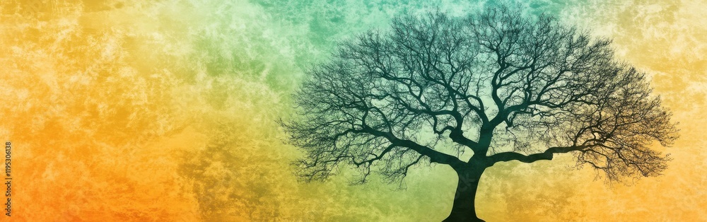 Aufkleber silhouette of an elegant tree against a vibrant gradient background at dusk