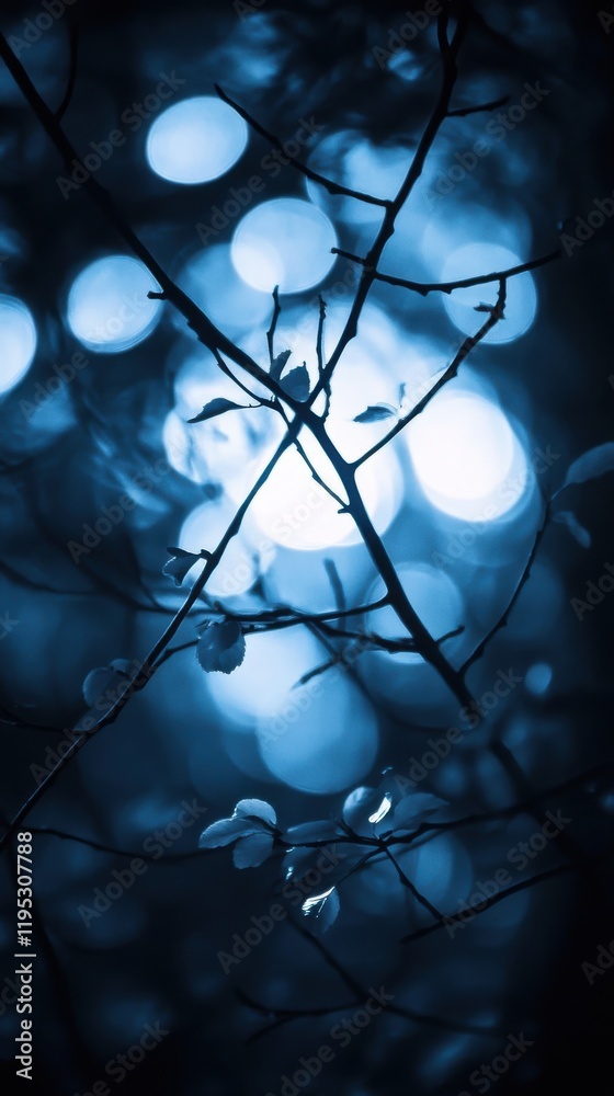 Aufkleber deep navy and metallic silver bokeh lights creating a dreamy atmosphere in a night garden setting