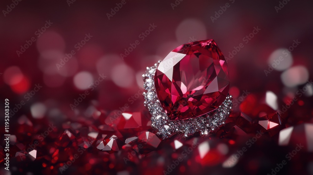 Leinwandbilder bold ruby red stone surrounded by soft silver sparkles creating an enchanting display of light and c