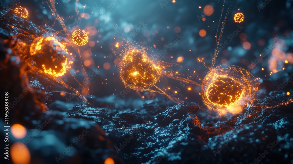 Leinwandbilder Visualization shows antibodies actively engaging and attacking pathogens in a detailed cellular environment. Generative AI