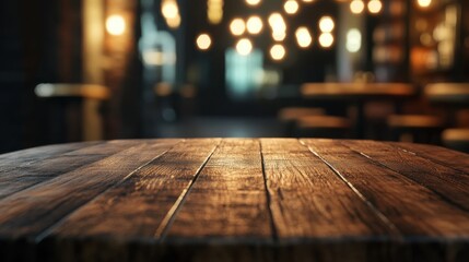 Wooden table bokeh background. Generative AI