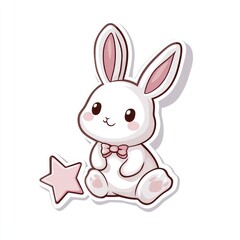 Obraz premium Cute bunny sticker design, sitting, star, white background, children's products