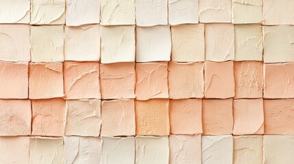 Textured wall featuring muted beige and warm peach tiles arranged in a grid pattern for a calming and inviting atmosphere