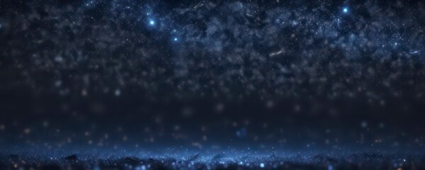 Naklejka premium Night Sky with Sparkling Glitter Bokeh Dark Blue Frame, evening scene, magical atmosphere, dark room