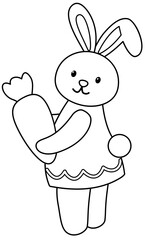 Easter bunny holding carrot outline.
Cute rabbit Cartoon character coloring page.
Rabbit in clothes.
Happy easter design.
Good for card,poster, banner, leaflet .
Transparent background.
