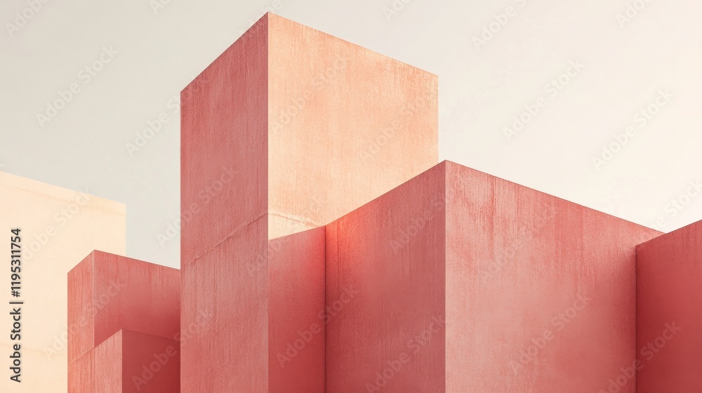 Leinwandbilder sleek abstract composition showcasing overlapping geometric forms in soft peach and coral tones