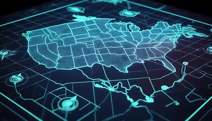 Fototapeta premium Futuristic glowing map of the United States of America