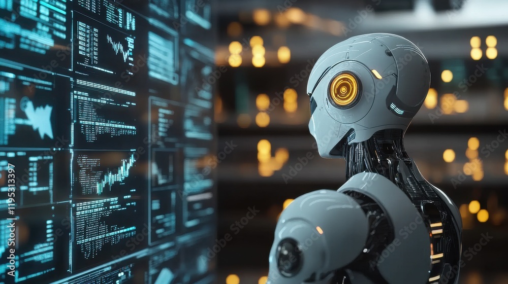 Poster professional visualization of ai-enhanced robot analyzing data in a modern digital environment