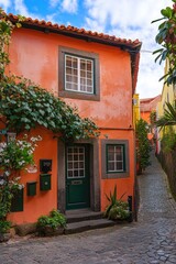 Obraz premium Colorful Algarve Home, a quaint and vibrant Portuguese village house with ornate roof tiles.