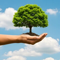 A surreal composition of a tree growing out of a farmer &rsquo;s hand. Farming and Agriculture