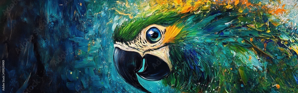 Poster vibrant parrot displaying stunning colors in a lush tropical setting during daylight hours