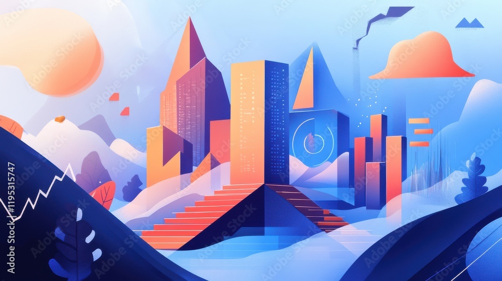 Aufkleber Futuristic vision of financial landscapes showcasing digital architecture and data-driven elements