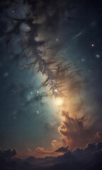 Fototapeta premium Retro styled starry night sky on old paper background with subtle texture and warm glow, paper background, starry night sky,