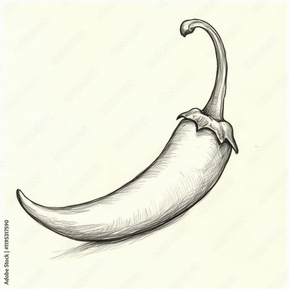 Poster curved chili pepper sketched with attention to detail and unique design elements