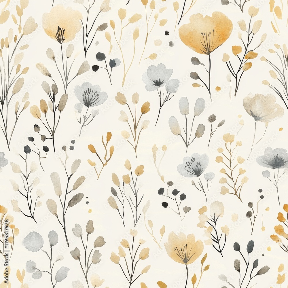 Poster calming watercolor doodle with delicate floral patterns in soft colors on a light background