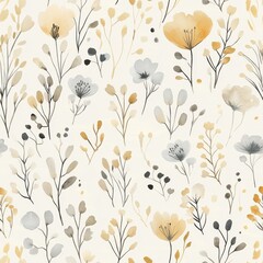 Calming watercolor doodle with delicate floral patterns in soft colors on a light background